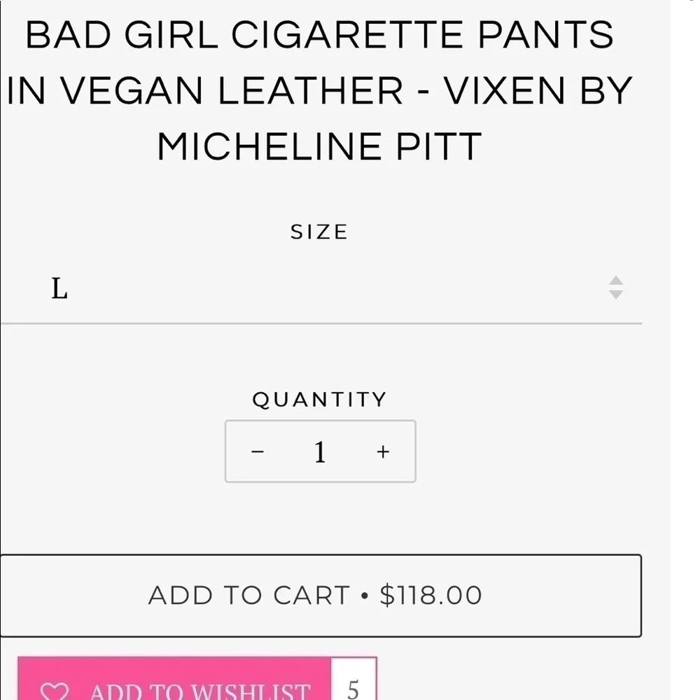 Nwt Vixen by Micheline Pitt Bad Girl Vegan Leather Cigarette Pants - Picture 15 of 15